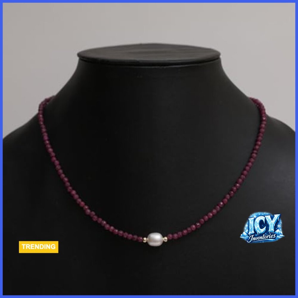 Ruby Gemstone Beaded Necklace With Freshwater Pea… - image 4